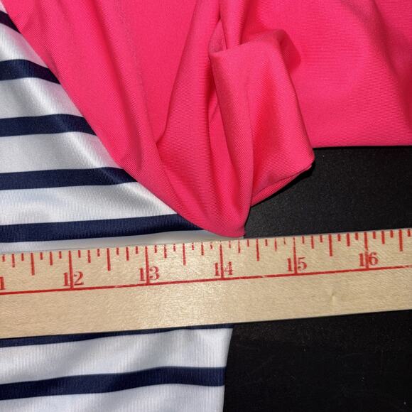 Lands End Girls Size 10 Pink Navy White Long Sleeve Rash Guard Swim Shirt - Picture 4 of 7